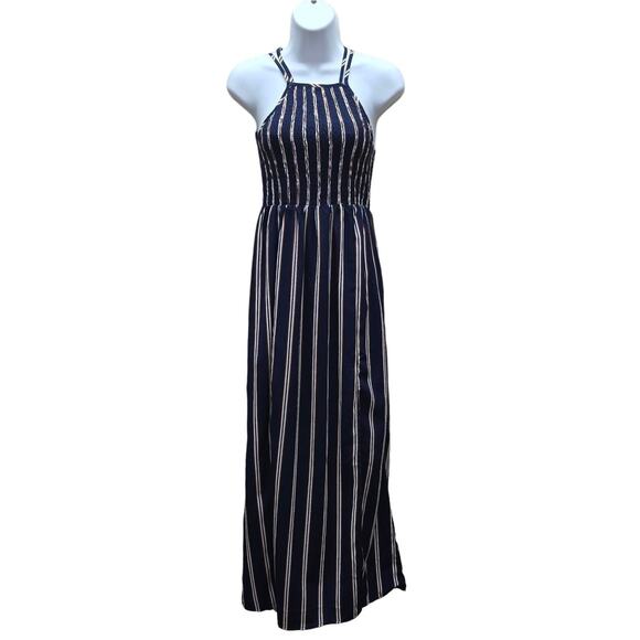 Altar'd State Striped Maxi Dress Side Slits Blue Multicolor Size Small Nautical - Picture 1 of 7